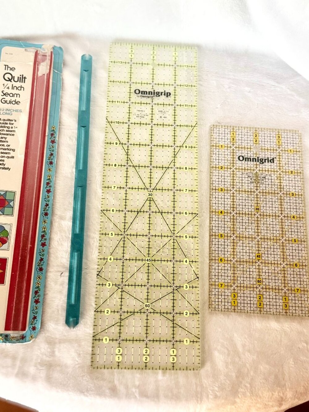 Set 4 Rulers Omnigrid Neon 4x14", 4x8", Quick Qtr 8" Mark Tool, 1/4" Seam Guide